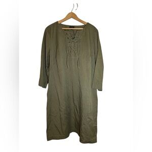 Talbots Olive Green Lace Up Front 3/4 Sleeve Dress Sz 16 Women’s Plus